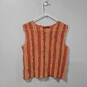 Sleeveless Textured Stripe Top in Rust and Yellow